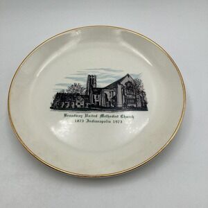 Broadway United Methodist Church 1873-1973 Centennial Plate 10" Gold Rim Ceramic